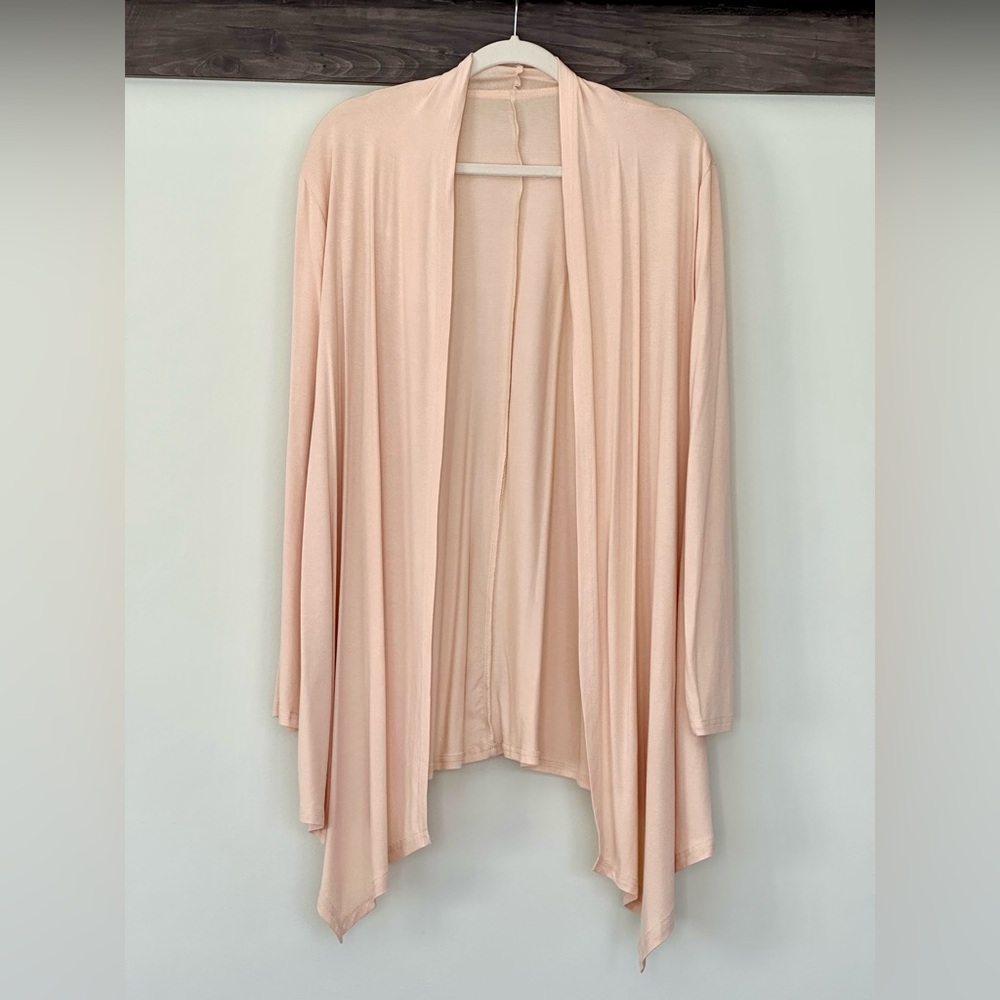 Apricot lightweight open duster. Stretchy fabric, long sleeves. Large